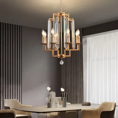 Homary 8-light French Country Candle-style Crystal Pendant Chandelier Light In Gold In Brown