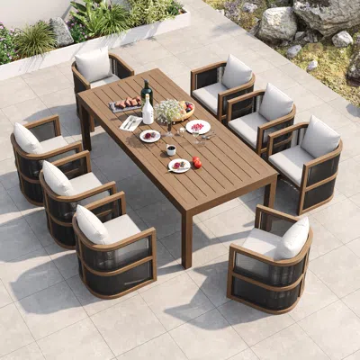 Homary 9 Pcs Dining Table Outdoor Dining Set Modern Yard & Patio Furniture For 6 Person In Natural In Brown