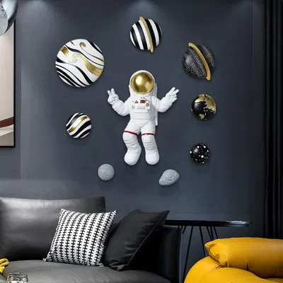 Homary 9 Pieces Art Deco Astronaut Planet Wall Decor Hanging Resin Person Sculpture Statue Set In Multi