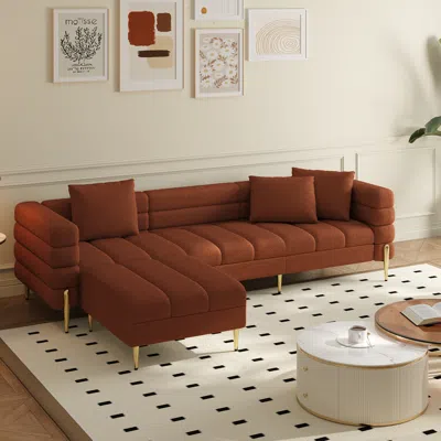 Homary 91" Boucle Modular 4-piece L-shaped Couch With Chaise Modern 3-seater Sofa In Brown