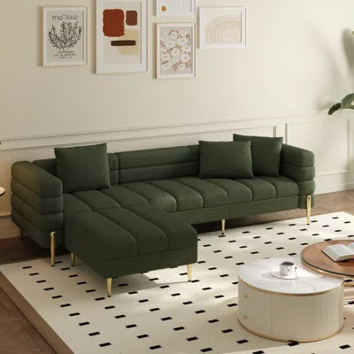 Homary 91" Boucle Modular 4-piece L-shaped Couch With Chaise Modern Green 3-seater Sofa