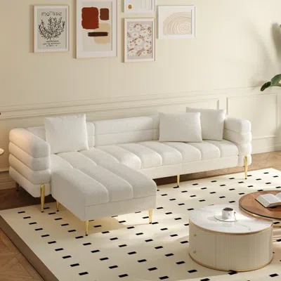 Homary 91" Boucle Modular 4-piece L-shaped Couch With Chaise Modern White 3-seater Sofa