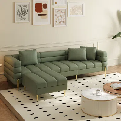 Homary 91" Faux Leather Modular 4-piece L-shaped Couch With Chaise Modern 3-seater Sofa In Green