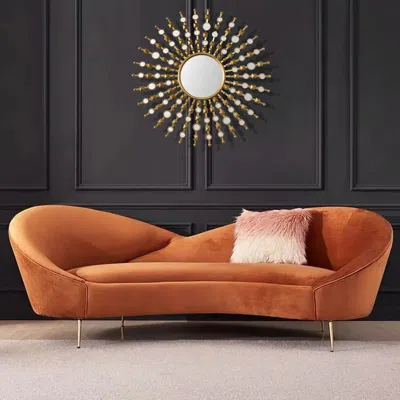 Homary 92.9" Modern Orange Velvet Upholstered Large 3-seater Curved Sofa