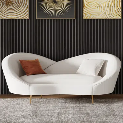 Homary 93" Modern White Velvet Upholstered Large 3-seater Curved Sofa