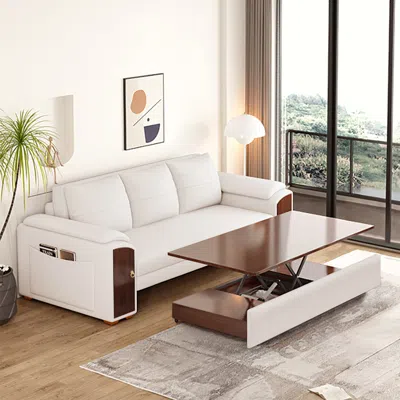 Homary 94.5" Pull Out Sofa Bed Convertible Sleeper With Lift-top Coffee Table In White