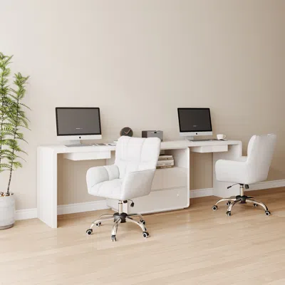Homary 94.5" Two Person Double Computer Desk Modern White Retangular Office Desk With 4 Drawers & 1 Cabinet