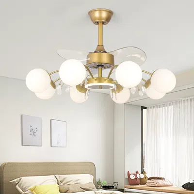 Homary 9-light Gold Chandelier Bladeless Ceiling Fans With Light In Glass Shade Remote Control In White