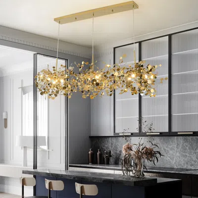 Homary 9-light Luxury Stainless Steel Gold Kitchen Island Chandelier Bright Ceiling Light