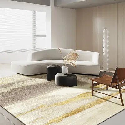 Homary Abstract Modern Gray&gold Velvet Rectangle Rug Indoor Area Rug 5' X 7' Gold & Gray In White