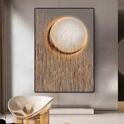 Homary Abstract Round Moon Wall Decor Modern Geometric Painting Art Canvas Prints With Frame In Brown