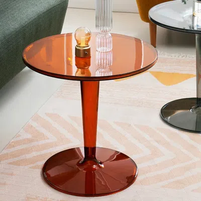 Homary Acrylic End Table Amber Modern Accent Table Clear Round Side Table In Red