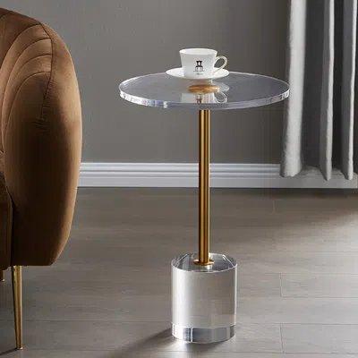 Homary Acrylic Round Side Table Clear Stylish End Table Stainless Steel In Transparent
