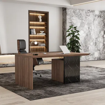 Homary Adjustable Upholstered Swivel Office Desk Chair Faux Leather Comfy Office Chair In Black In Brown