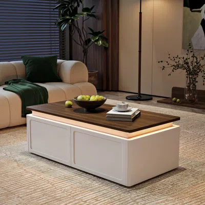 Homary Ambra Coffee Table Modern Walnut & White Coffee Table With Led Light