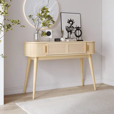Homary Ample Storage Console Table Entryway Furniture In Natural (47.2") In Brown