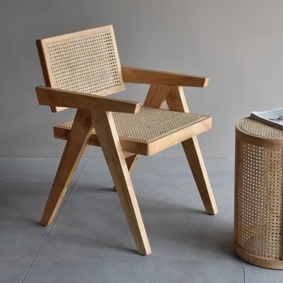 Homary Archic Natural Japandi Rattan Dining Chair With Solid Wood Frame 4-pieces In Brown