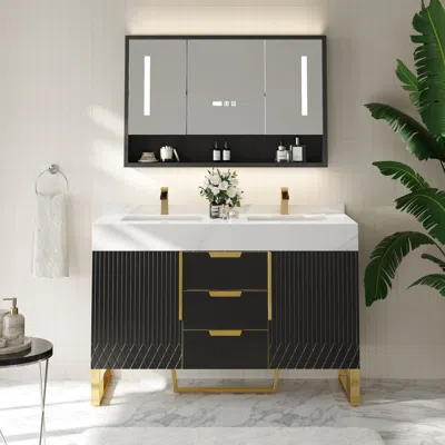 Homary Aro Bathroom Vanity Set 47.2" Freestanding Bathroom Vanity Black With Double Sinks