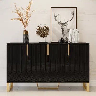 Homary Aro Modern Black Wood Sideboard Cabinet 4 Doors For Kitchen Storage 60" Wide