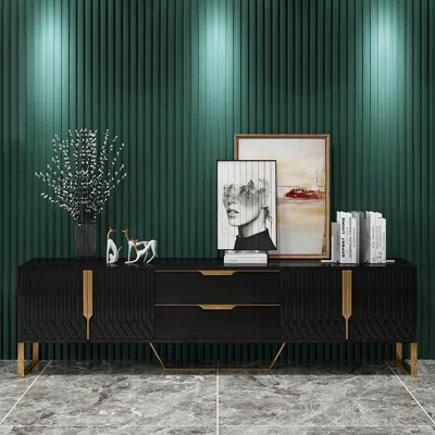 Homary Aro Modern Black Wood Tv Stand With 2 Drawers & 4 Doors Media Console For Tvs Up To 80"