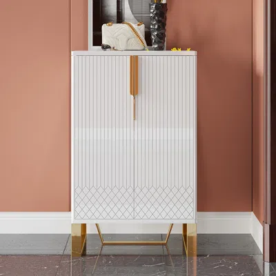 Homary Aro White Modern Shoe Cabinet With Doors Entryway Cabinet For Shoes