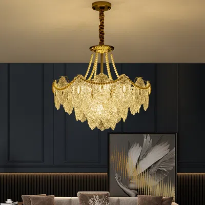 Homary Art Deco 9-light Tiered Glass Gold Chandelier Pearl Pendant Ceiling Light For Livingroom