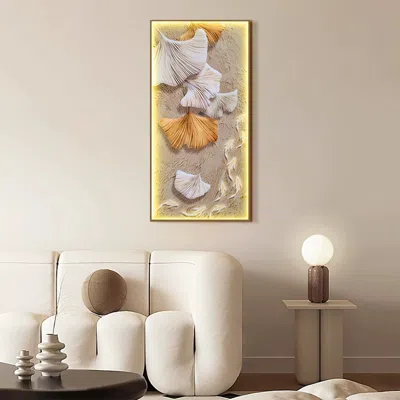 Homary Art Deco Ginkgo Led Canvas Wall Art Print Framed Wall Decor In White