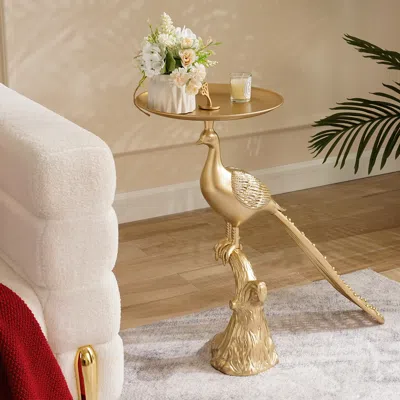 Homary Art Deco Gold Peacock End Table With Tray Top Resin Accent Table
