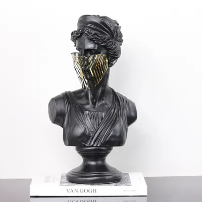 Homary Art Decor Of Greek Goddess With Modern Metallic Mask For Living Room And Bedroom In Black