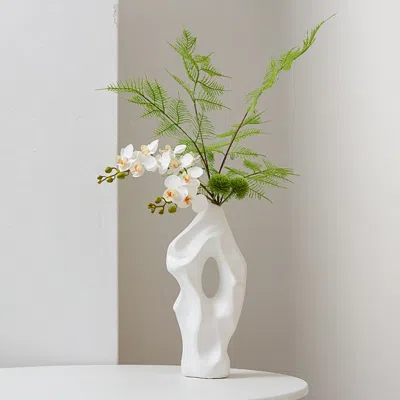 Homary Artificial Flower Arrangement With Modern White Sculptural Vase For Living Room