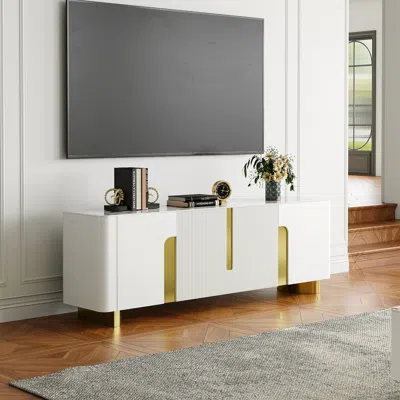 Homary Artus Modern Beige Tv Stand Stone Top 4 Doors With Storage Media Console Tvs Up To 85" In White