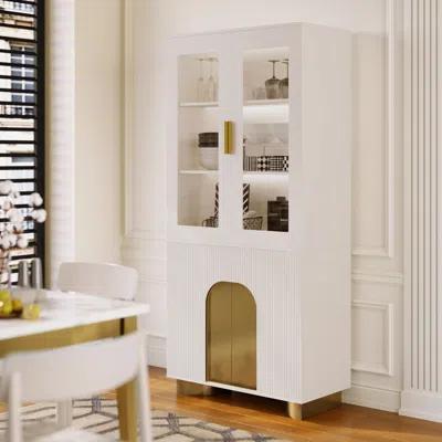 Homary Artus Modern Off-white Storage Display Cabinet With Shelves & Led & Backboard