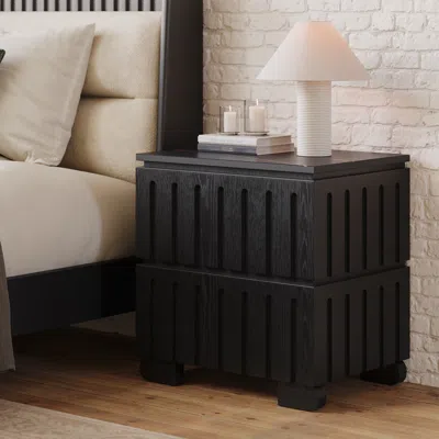 Homary Ash Wood 2-drawer Nightstand With  Sintered Stone Top In Black