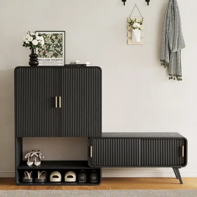 Homary Ash Wood Shoe Rack For Entryway In Black Shoe Storage Cabinet For Closet (37" Wide)