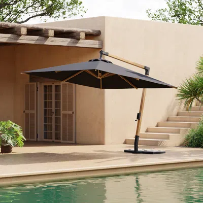 Homary Axis 118" Patio Cantilever Umbrella  Adjustable Height Outdoor Sun Umberlla For Pool / Beach In Gary In Black