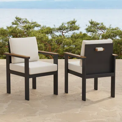 Homary Axis 2 Pcs Teak & Aluminum Outdoor Dining Chair Modern Yard & Patio Furniture In Beige Cushion & Pil In Black