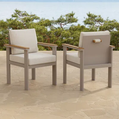 Homary Axis 2 Pcs Teak & Aluminum Outdoor Dining Chair Modern Yard & Patio Furniture In Warm White Cushion  In Neutral