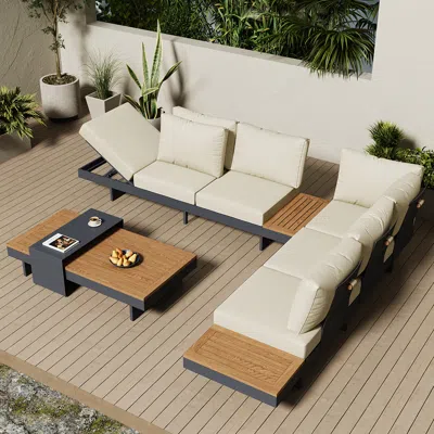 Homary Axis 4 Pcs Modular L Shaped Outdoor Sectional Sofa Set Modern Yard & Patio Furniture For 6 Person In In White
