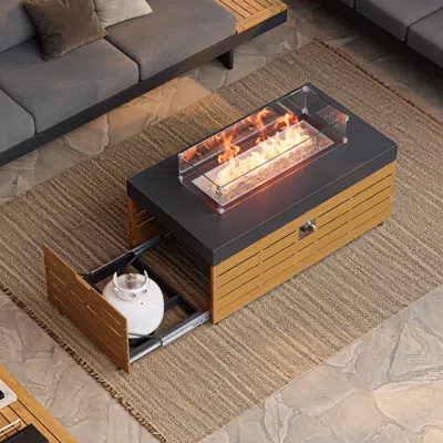 Homary Axis 47.2" Smokeless Rectangle Metal Propane Outdoor Fire Pit Table With Lid Cover Backyard Patio Fu In Black