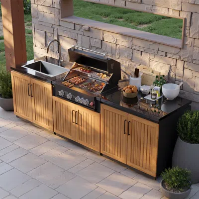 Homary Axis Modular Outdoor Barbecue Kitchen Cabinet With Proapane Gas Grill Stainless Steel Movable Bbq Gr In Brown