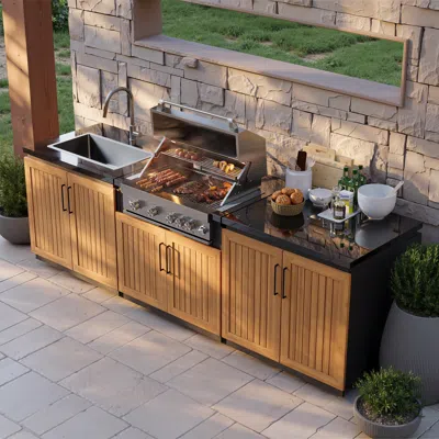 Homary Axis Modular Outdoor Barbecue Kitchen Cabinet With Proapane Gas Grill Stainless Steel Movable Bbq Gr In Brown