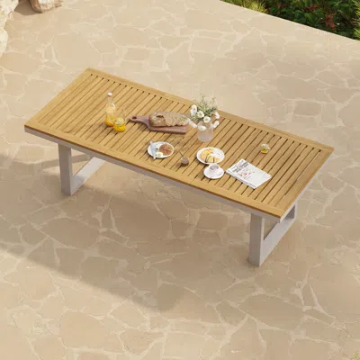 Homary Axis Rectangle Teak Wood & Aluminum Outdoor Patio Dining Table Modern Yard & Patio Furniture For 6 - In Brown