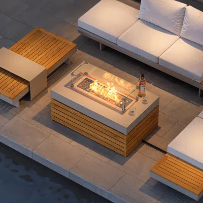Homary Axis Smokeless Propane Outdoor Fire Pit Table In Sand Rectangular Patio Furniture Firepit In Aluminu In Multi