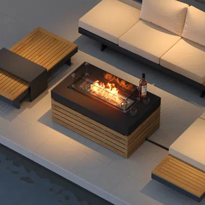 Homary Axis Smokeless Propane Outdoor Fire Pit Table Rectangular Patio Furniture Firepit In Aluminum Alloy  In Brown