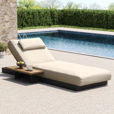 Homary Axis Teak & Aluminum Outdoor Lounger Daybed Modern Yard & Patio Furniture In Beige Cushion & Pillow  In Nude