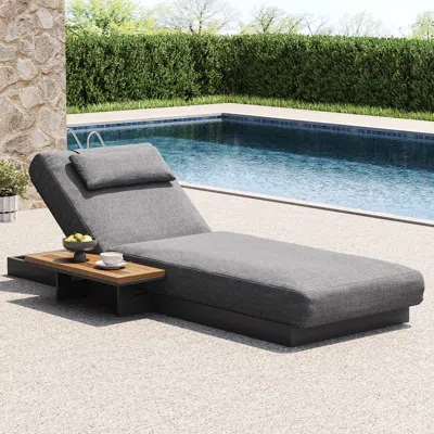 Homary Axis Teak & Aluminum Outdoor Lounger Daybed Modern Yard & Patio Furniture In Gray Cushion & Pillow I