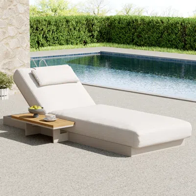 Homary Axis Teak & Aluminum Outdoor Lounger Daybed Modern Yard & Patio Furniture In Warm White Cushion & Pi