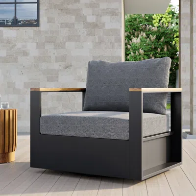 Homary Axis Teak & Aluminum Outdoor Swivel Chair Modern Yard & Patio Furniture In Gray Cushion Included