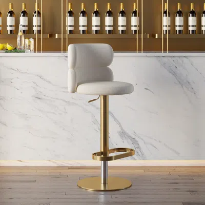 Homary Bar Stool Velvet Upholstery Swivel Beige With Backrest Adjustable Height In Gold Finish Counter Stoo