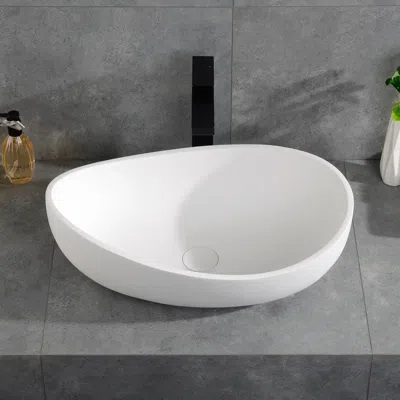 Homary Bathroom Stone Resin Oval Vessel Sink Modern Art Sink Matte White With Pop Up Drain